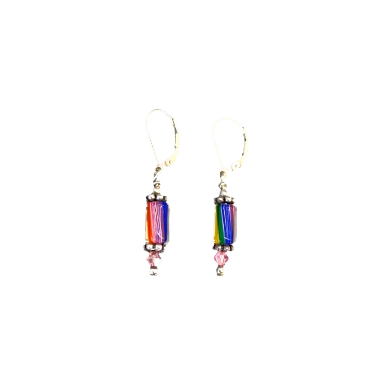 Cane Glass Earrings: Rainbow