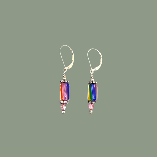 Cane Glass Earrings: Rainbow