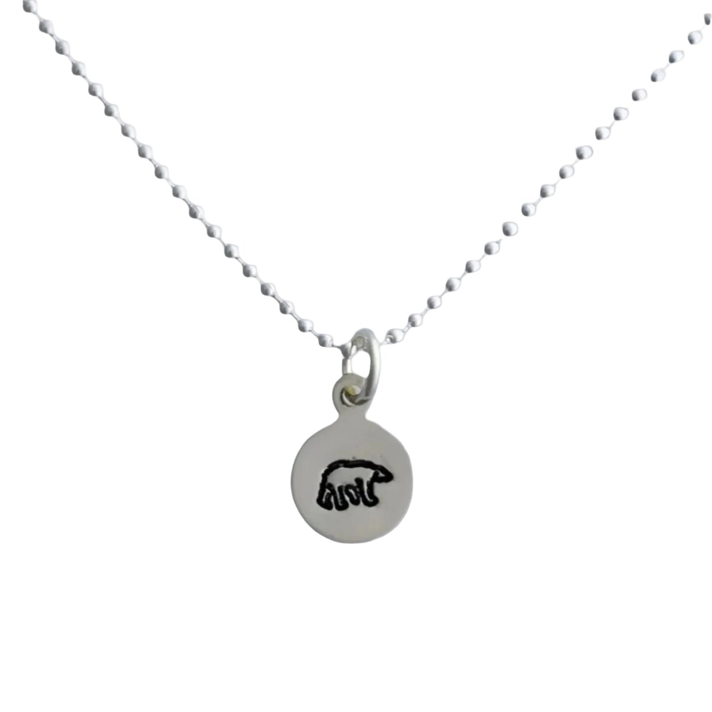 Bear Disc Necklace in Sterling Silver