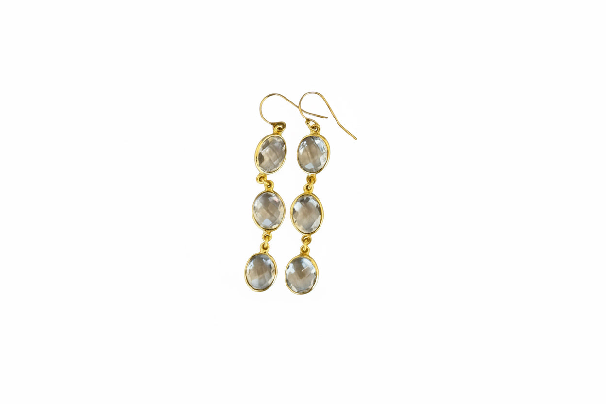 Quartz Crystal and Gold Dangle Earrings