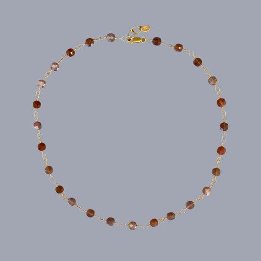 Gemstone and Gold Chain Necklace: Chocolate