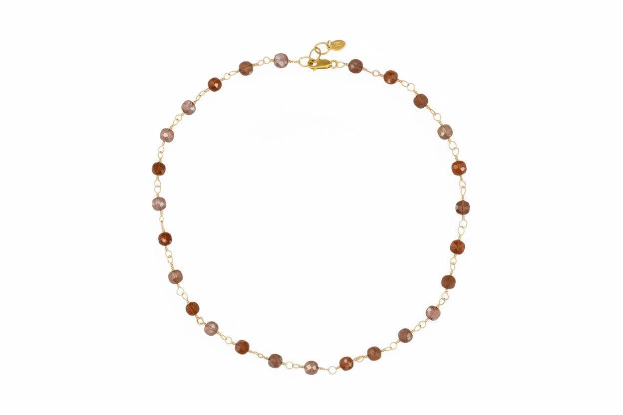 Gemstone and Gold Chain Necklace: Chocolate Moonstone