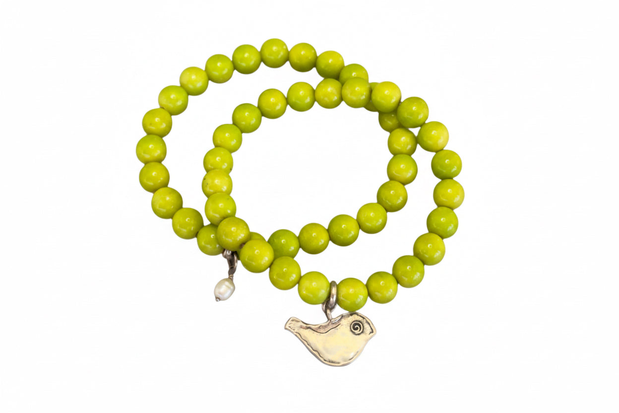 Lime Green Glass Bead Bracelets with Charms
