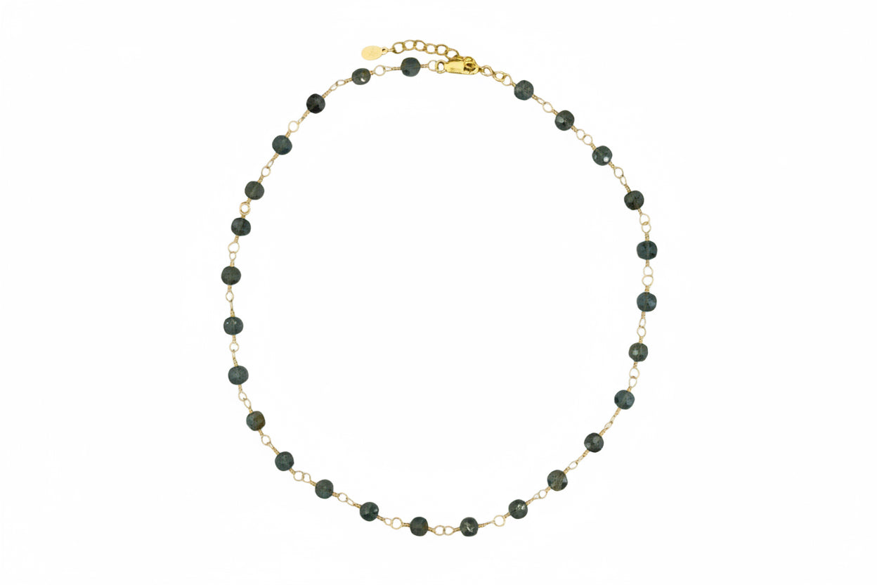 Gemstone and Gold Chain Necklace: Moss Aquamarine