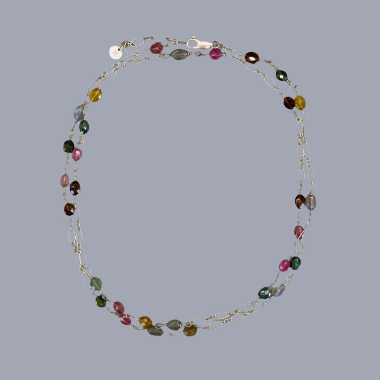 Tourmaline and Silver Chain Necklace: Pacific