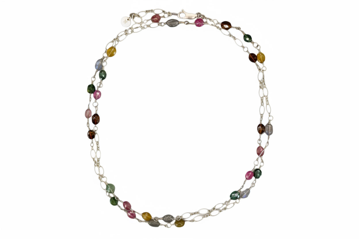 Tourmaline and Silver Chain Necklace: Pacific
