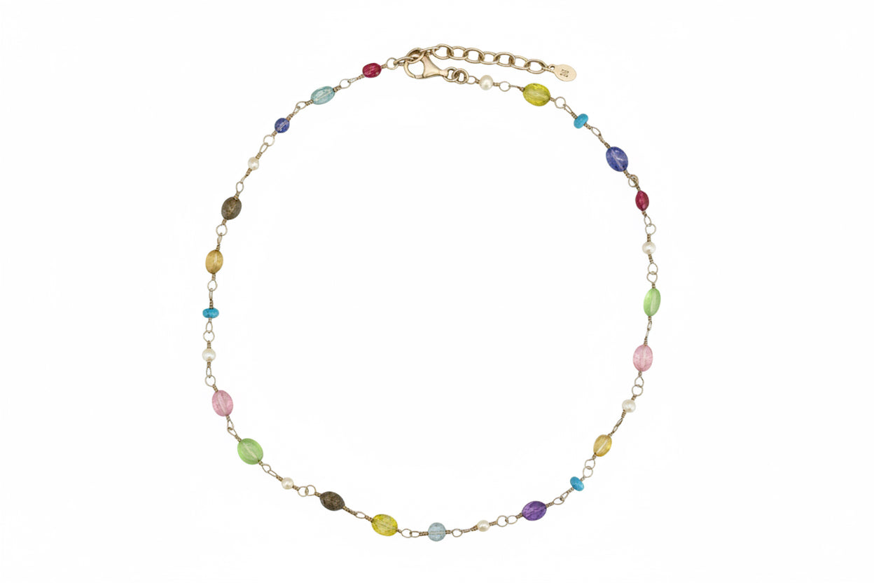Gemstones and Silver Chain Necklace: North Beach