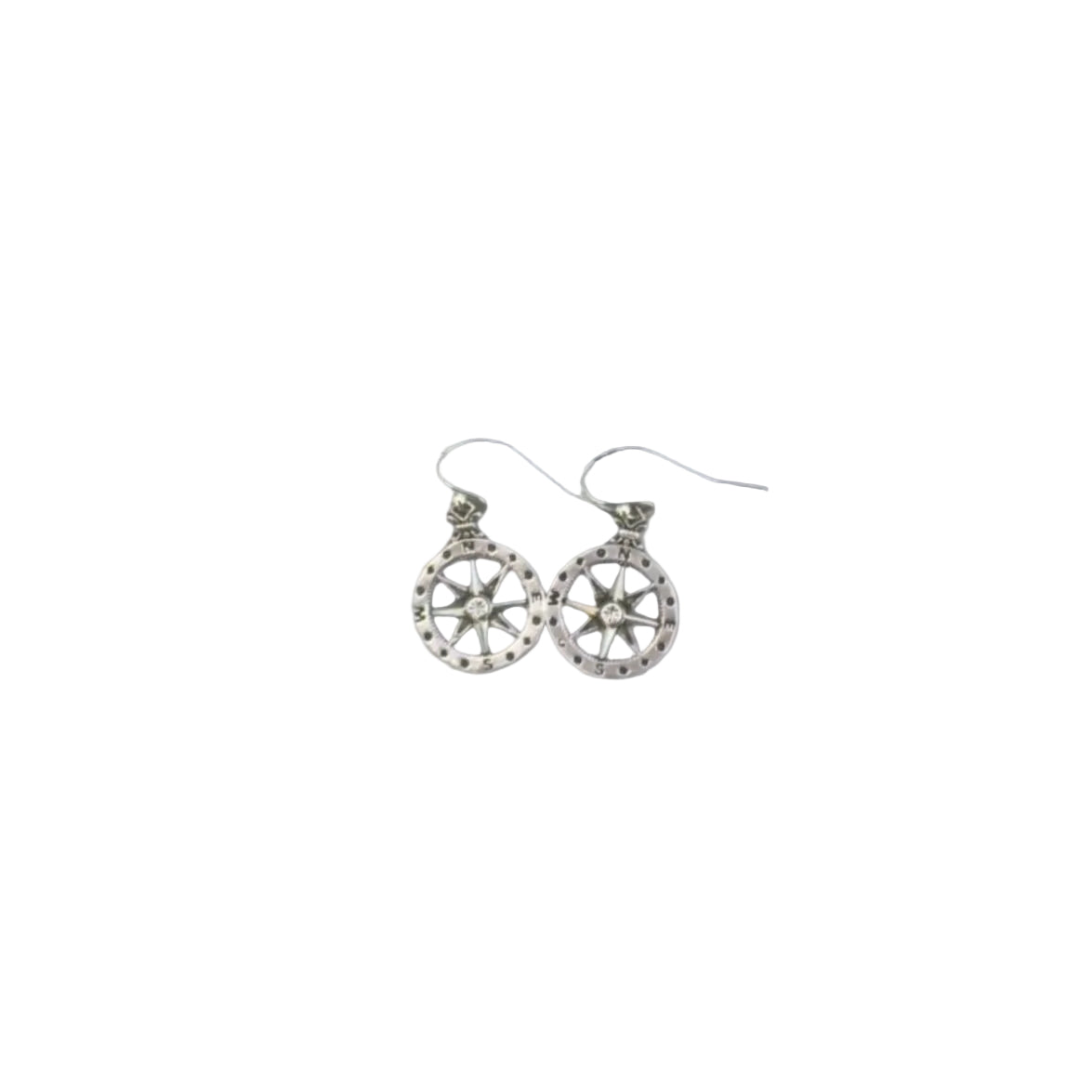 A pair of sterling silver compass rose earrings.
