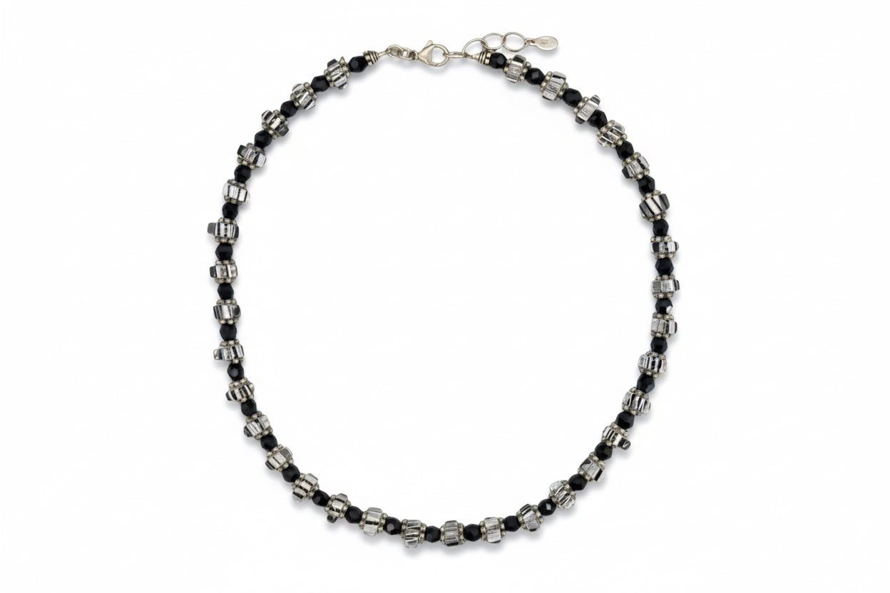 Cane Glass Necklace: Black, White and Clear