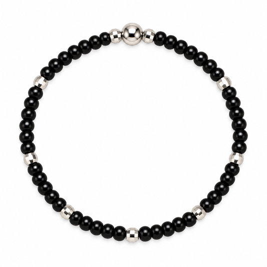 Black and sterling silver stretch bracelet