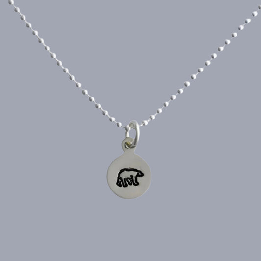 Bear Disc Necklace in Sterling Silver