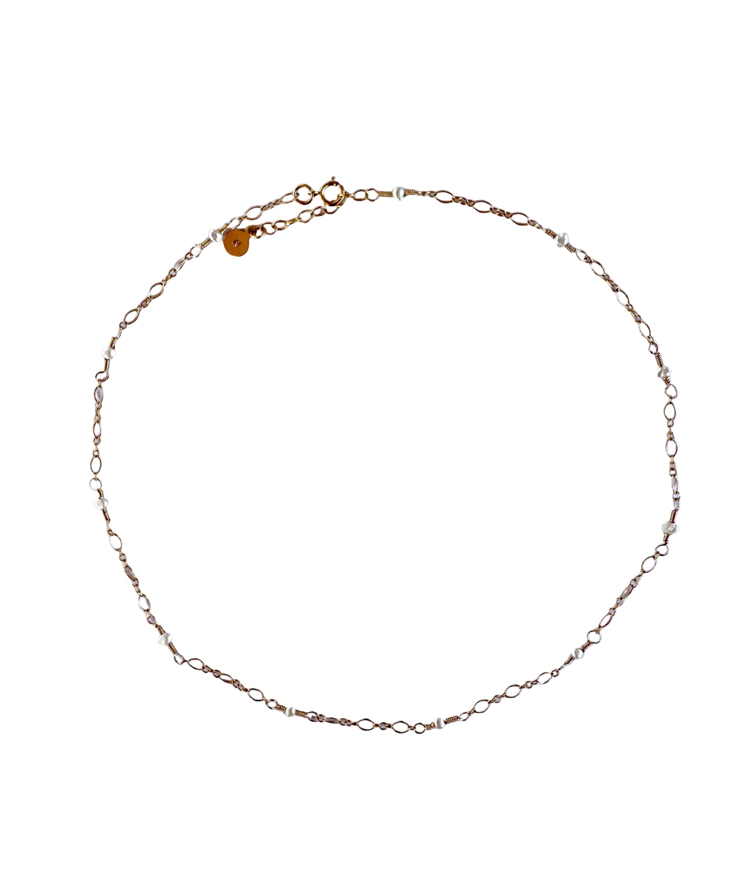Gold chain with small white freshwater pearls