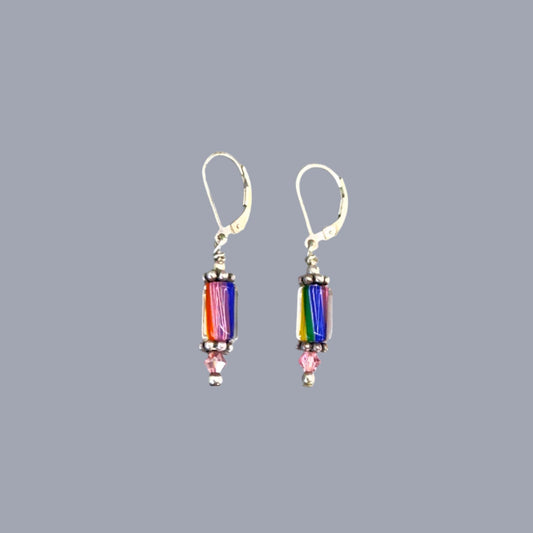 Cane Glass Earrings: Rainbow