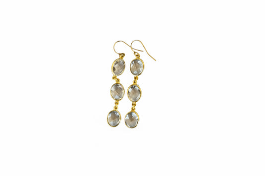 Quartz Crystal and Gold Dangle Earrings
