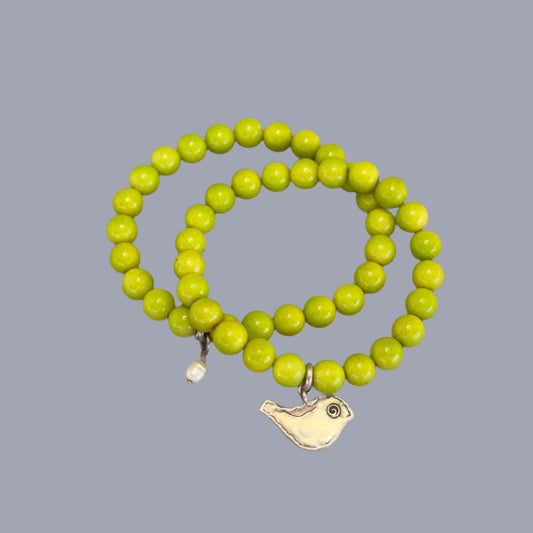 Lime Green Glass Bead Bracelets with Charms