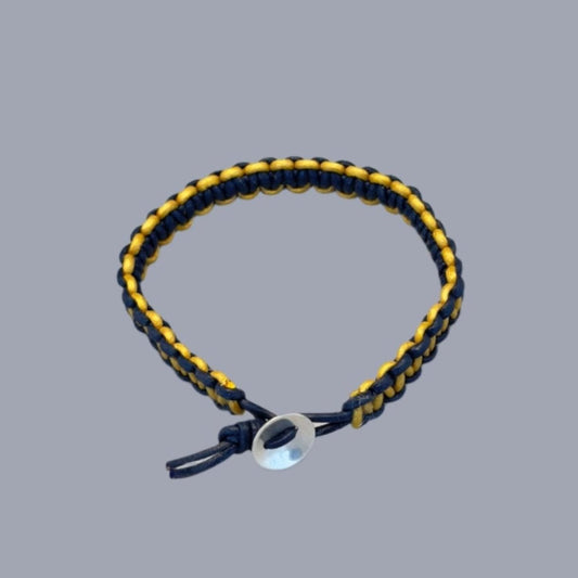 Blue and Gold Leather Bracelet