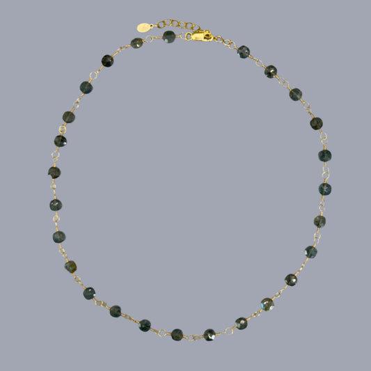 Gemstone and Gold Chain Necklace: Moss