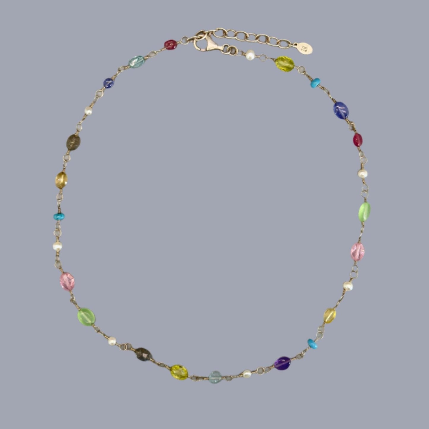 Gemstones and Silver Chain Necklace: North Beach