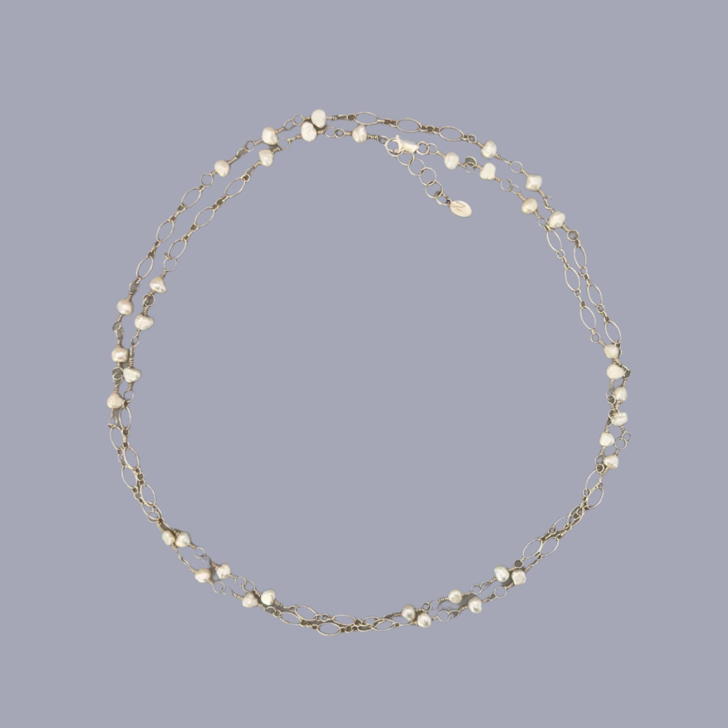 Fresh Water Pearl White and Silver Chain Necklace Long: Balboa