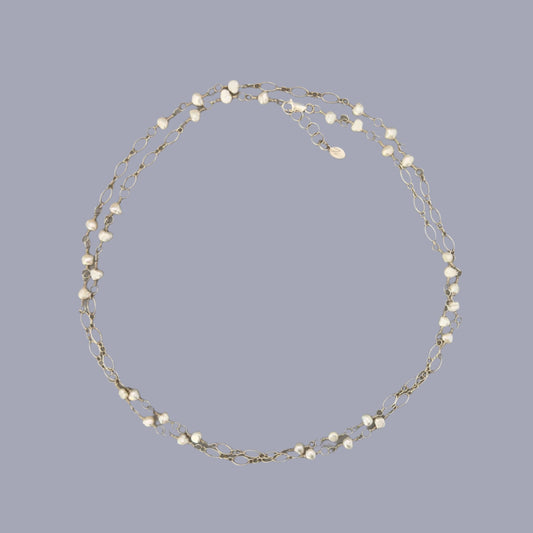 Fresh Water Pearl White and Silver Chain Necklace Long: Balboa