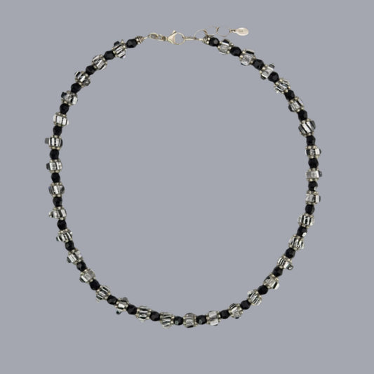 Cane Glass Necklace: Black, White and Clear