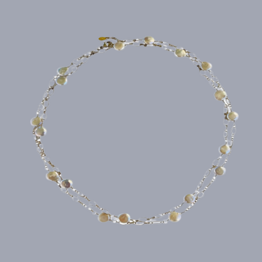 Long Coin Pearl and Chain Necklace